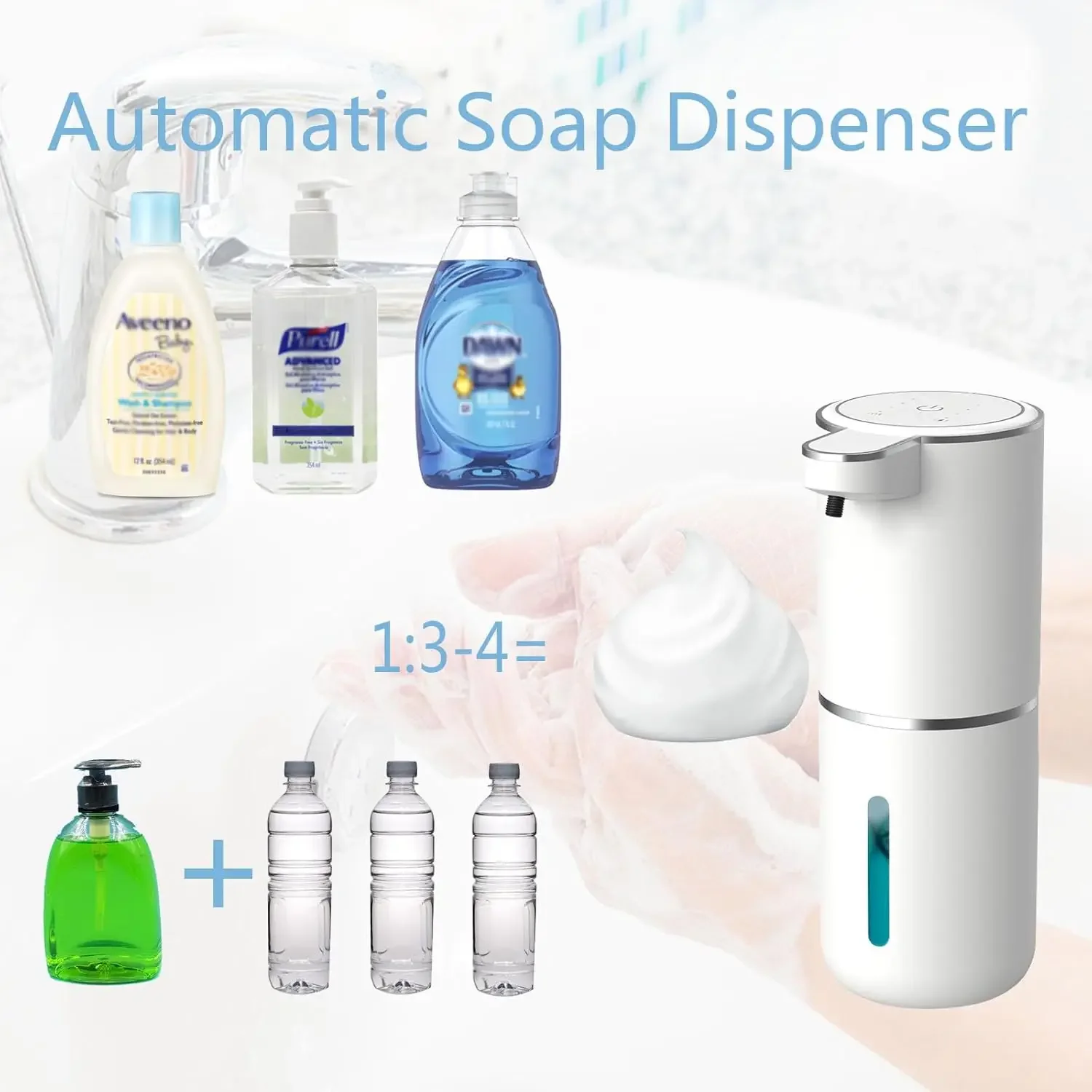 Automatischer Schaumseifenspender, berührungslos, 450 ml, wiederaufladbar über USB, Wandmontage, Sensor-Handseifenspender für Badezimmer und Küche – Detail 5
