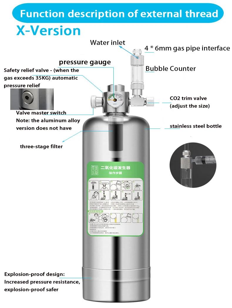 Imagem -05 - Gerador de Cilindro de Faça Você Mesmo Co2 Generator Matéria-prima Cilindro Químico Aquário Planta Aquática Co2 Supply Aço Inoxidável