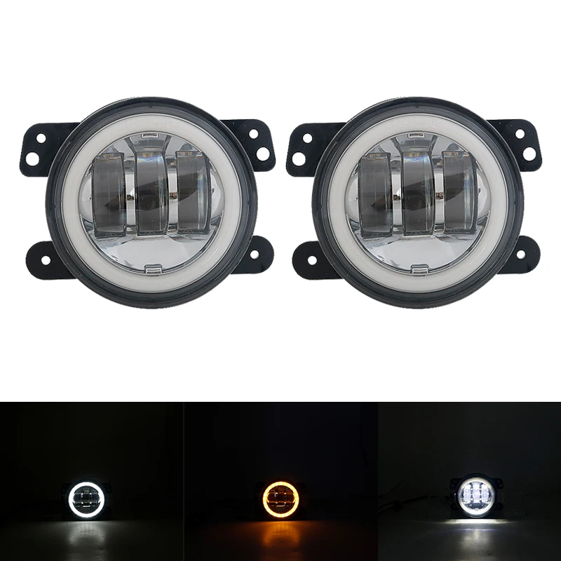 4Inch Round Led Fog Lights 30W White Amber Halo Ring DRL Off Road Driving Lamps For Jeep JK TJ LJ Grand Cherokee ATV Headlight
