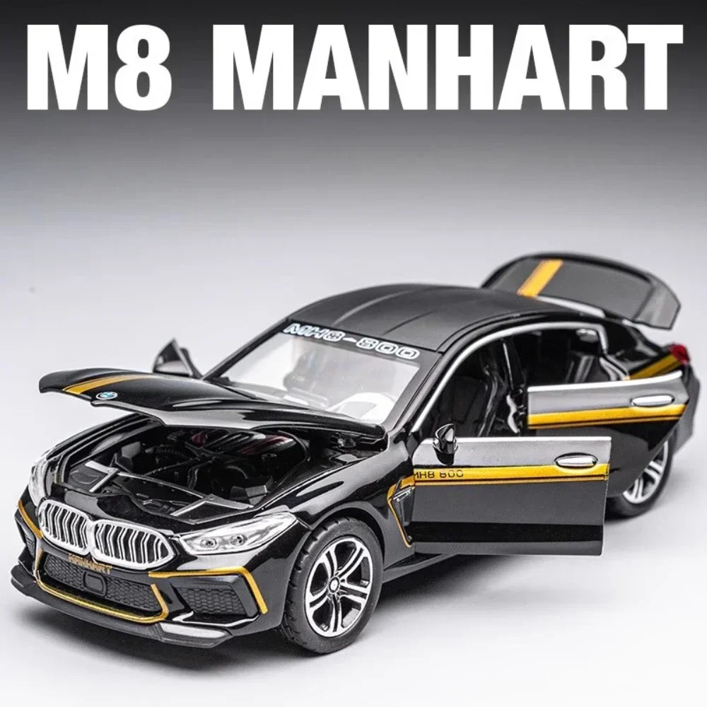 1:32 Scale BMW M8 MANHART Toy Car Model Metal Diecast Doors Opened Pull Back Simulation Vehicle Models Decoration Kids Gift BoyF