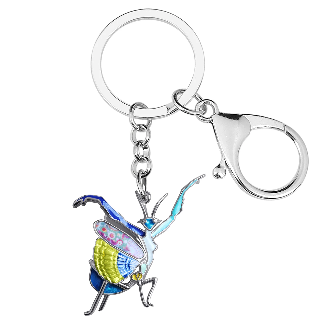 BONSNY Enamel Alloy Metal Floral Wings Praying Mantis Keychain Car Bag Key Chain Ring Fashion Jewelry For Women Men Charms Gifts