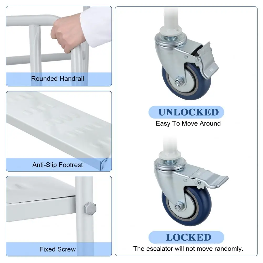 

4-Step Rolling Ladder with Wheels & Stair Edge Protector, 880lbs Capacity Steel Safety Ladder for Warehouse Library Garage