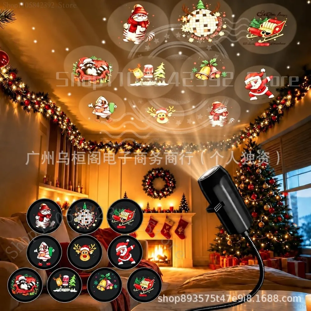 2027 Christmas LED Projector Light 3/6/10pcs Projection Patterns-Santa Claus Christmas Tree Night Light Christmas Decor