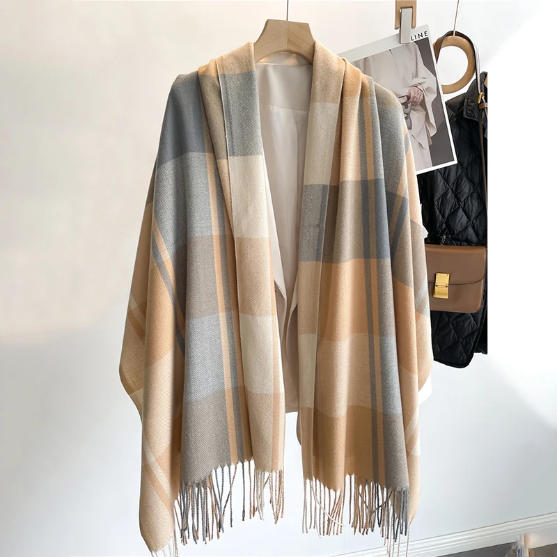 Warm Cashmere Blanket Women Travel Winter Scarf Fashion Plaid Pashmina Thick Shawl Wraps With Tassel Casual Bufanda Poncho New