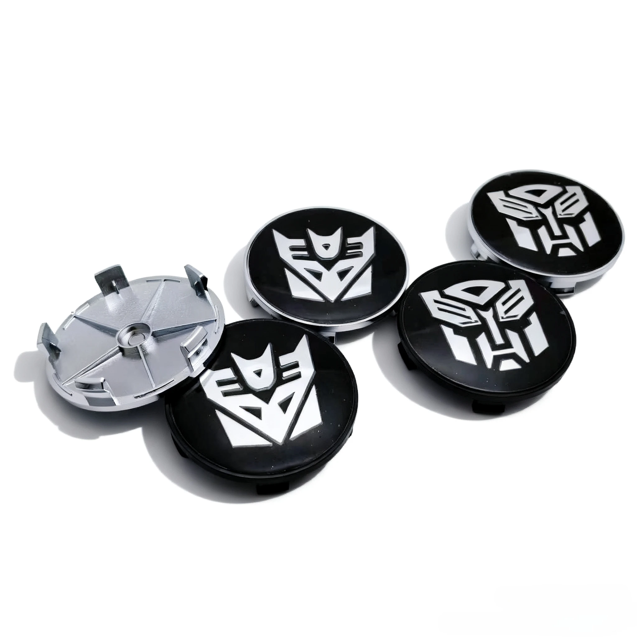 4 pçs transformadores logotipo emblema tampas centrais da roda do carro 68mm 63mm rodas hub capcepticons & optimus prime crachá aro hubcaps capa