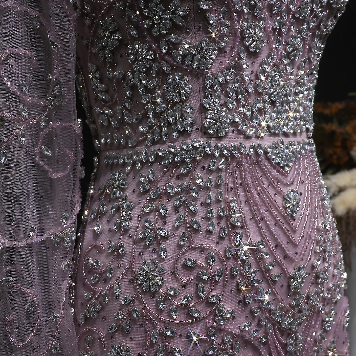 Sharon Said Luxuriöses Arabisches Dubai Rosa Meerjungfrauenkleid mit Langen Ärmeln, Perlenbesetztes Formelles Abendkleid für Hochzeit, Party, Ball, SS181 Maßanfertigung – Detail 13