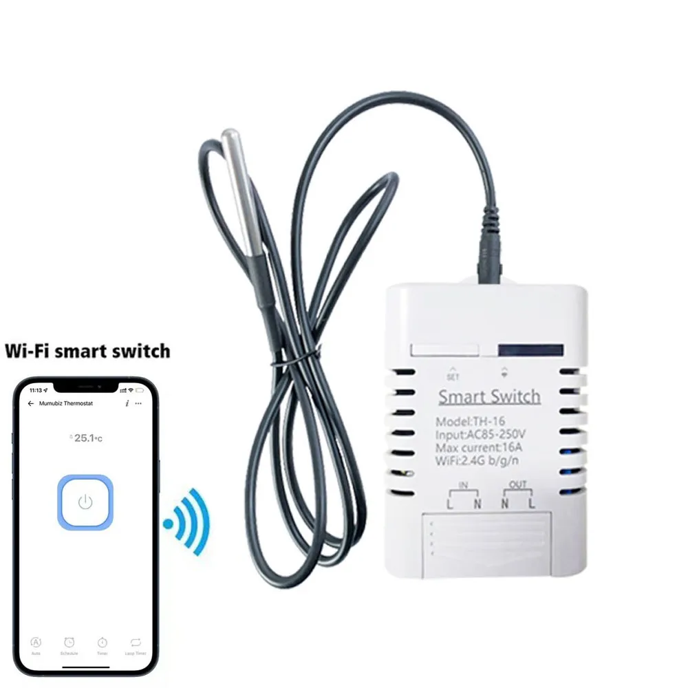 TH-16 Wifi Temperature Sensor Thermostat Intelligent Control Timing Switch Monitor IOT Remote Controlle With DS18B20 Sensor