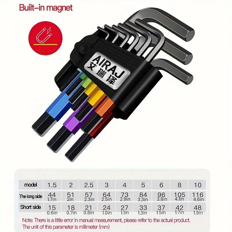 AIRAJ 9Pcs Allen Wrench Set L Type Colorful Double Hex Wrench Multifunctional Short Arm Tool Universal Wrench Tool