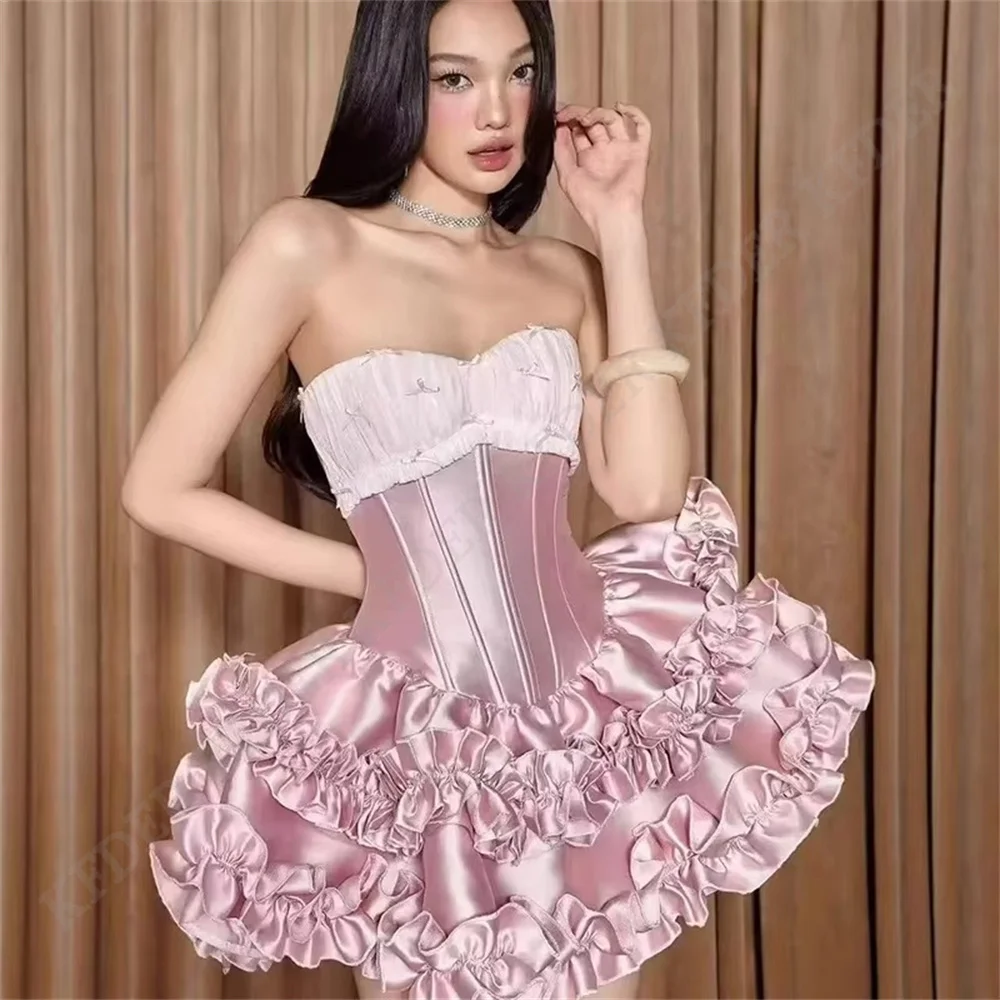 Evening Dresses for Women Elegant Pink Bow Ruched Cocktail Formal Prom Gown Mini A-Line Evening Party Dress 2026 Customized
