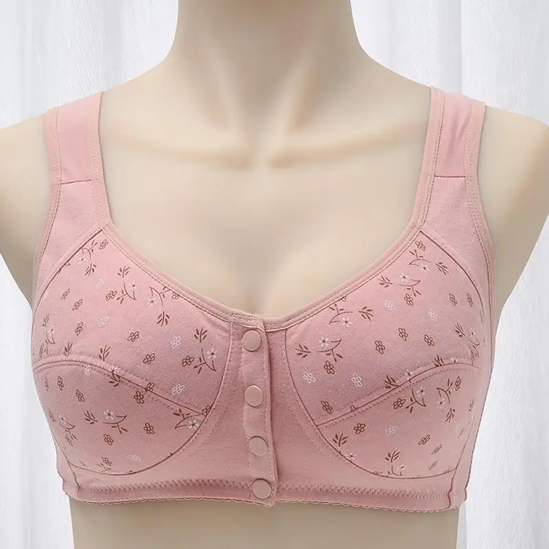 Front Closure Cotton Bra for Women Breathable Soft Brassiere Wire Free Thin Cup Bralette Sleeping Lingerie