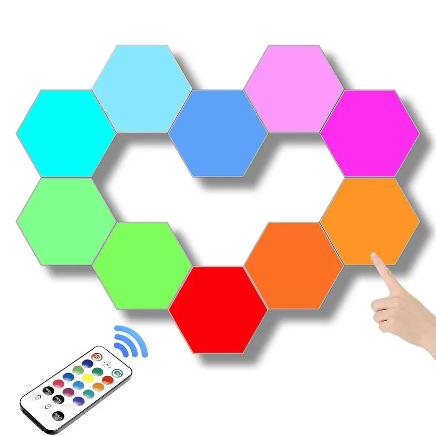 

Remote Control Hexagon Wall Light,Smart WallMounted TouchSensitive DIY Geometric Modular Assembled RGB led Colorful Light with U