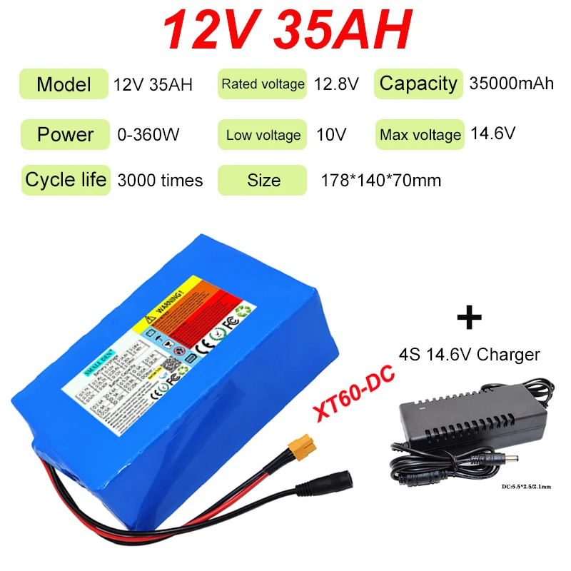 12V LiFePO4 Battery 14AH 14AH 21AH 28AH 35AH High-capacity 4S-32700 with BMS for Outdoor Solar Power Supply Toy Cars + Charger