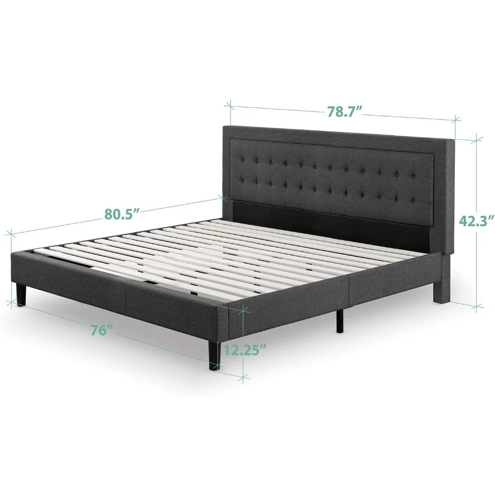 Upholstered Platform Bed Frame  Mattress Foundation  Wood Slat Support  No Box Spring Needed Easy Assembly
