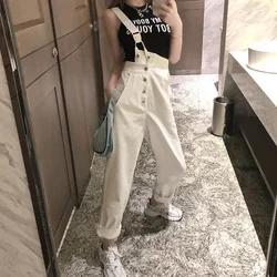 Korean Fashion High Waist Denim Strap Jumpsuits Pants For Women New Loose Fashion Versatile Casual Rompers