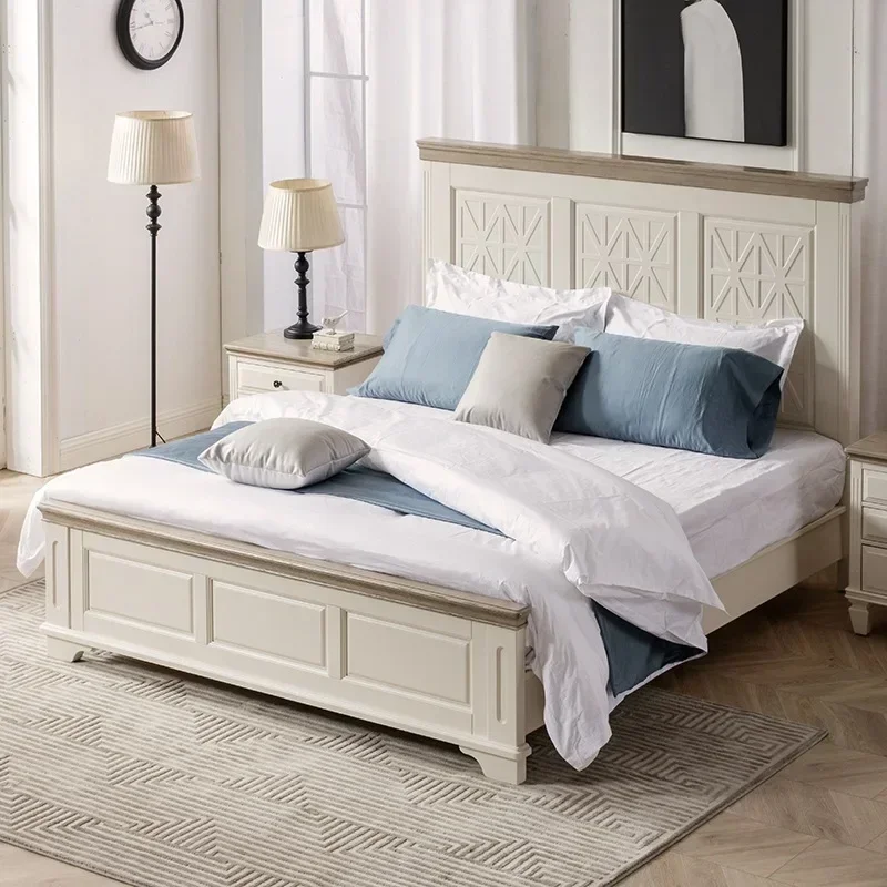 

Американская кровать из массива дерева, полностью из массива дерева, для главной спальни, 1,5 м, 1,8 м, белая, двуспальная, свадебная, маленькая, красивая, в деревенском стиле, кровать-принцесса.