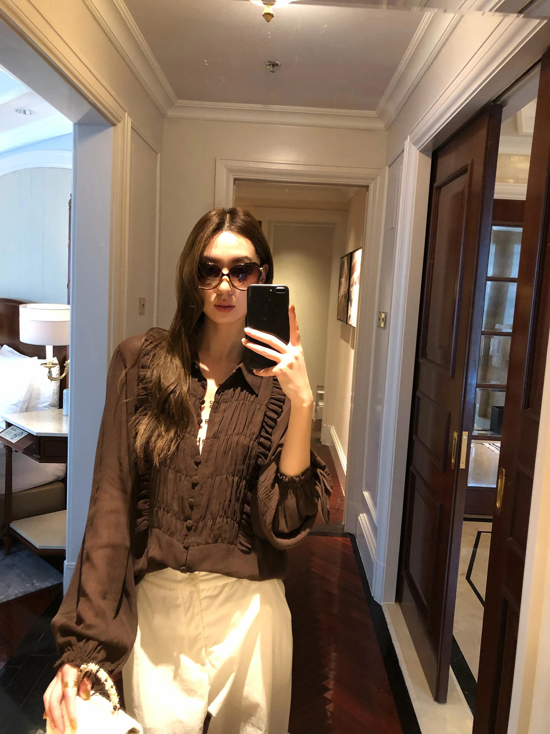 

Gakee Official Lace Trim Shirts Semi-Transparent French Style Loose Fit Long Sleeve Women's Summer Tops Breathable Silk 100%