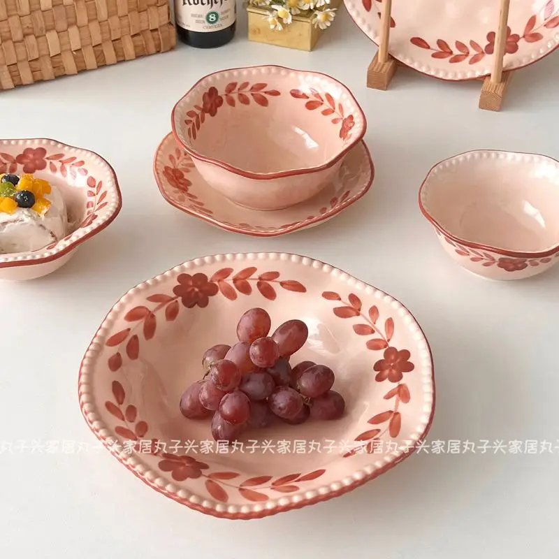 INS Wind Irregular Tableware Ceramic Underglaze Color Bowl Home Breakfast Plate Leaf Solid Deep Plate Fruit Dessert Plate