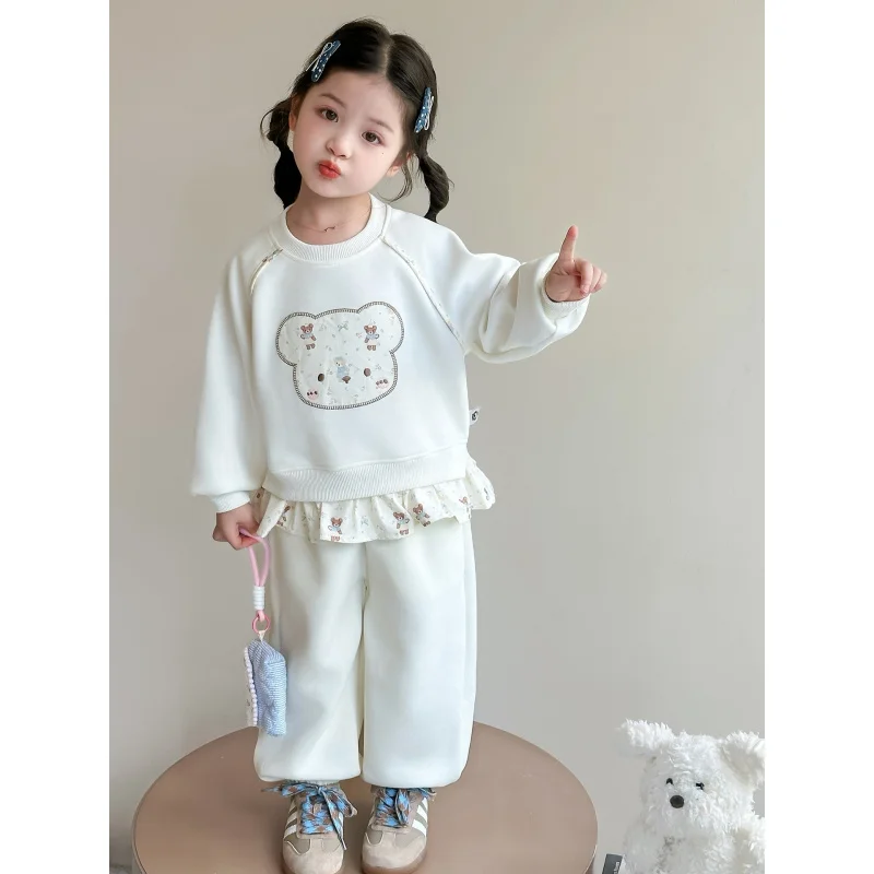 

Girls' Cute Outfit Spring and Autumn Set2025New Style Children's Fashionable Little Girl Sweatshirt and Sweatpants Casual Two-Pi