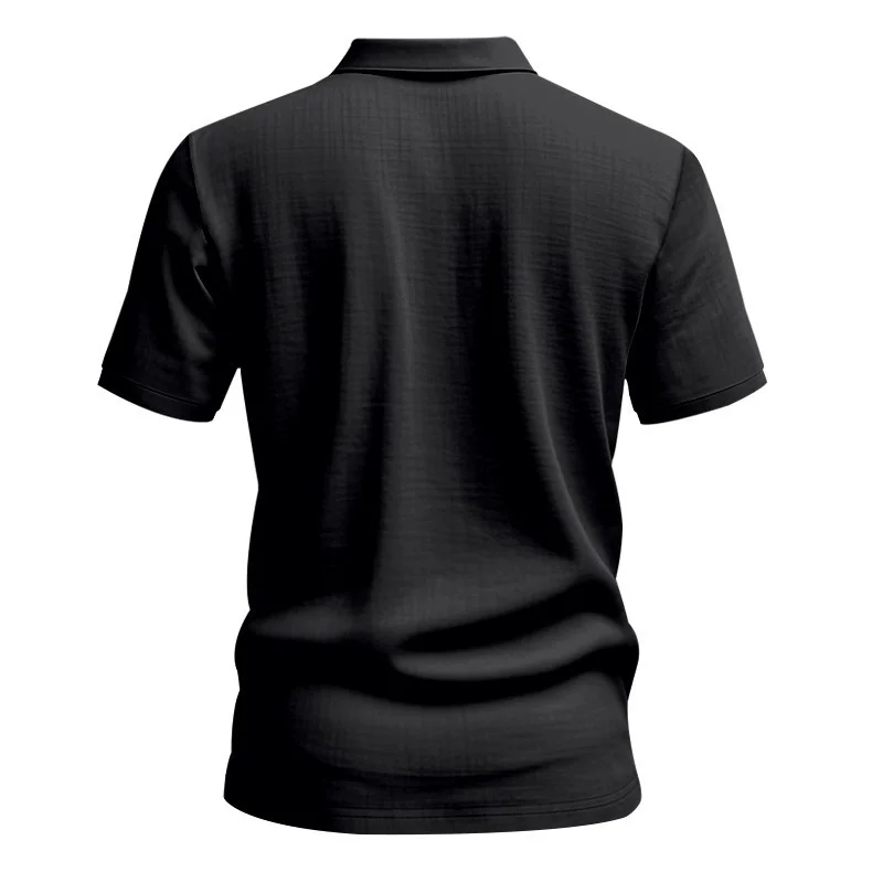 Hochwertiges Leinen-Poloshirt mit kurzen Ärmeln für Herren, lässig, locker, bequem, Sommer-T-Shirt mit Knopfverschluss und Umlegekragen. – Detail 9