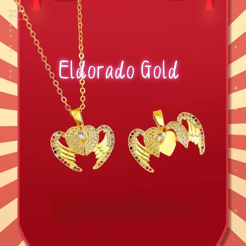 

2025 9999 Real Gold 24K Slightly inlaid diamond love necklace light luxury women slightly inlaid zircon pendant women