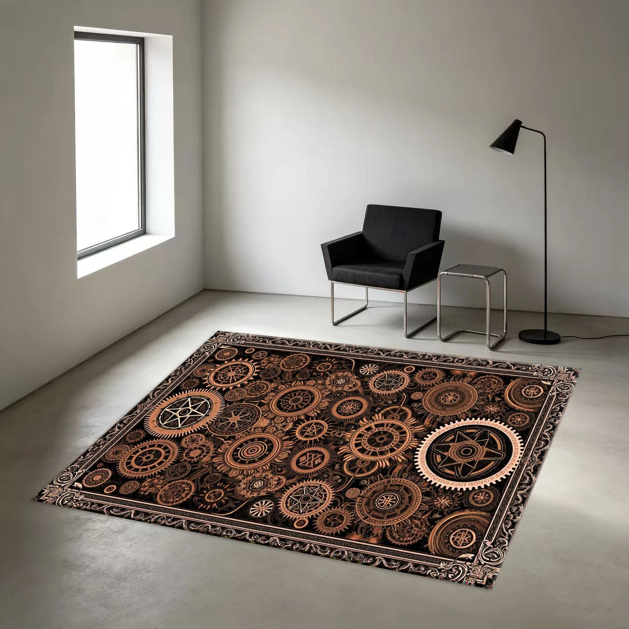 Vintage Steampunk Gear Mechanical Pattern Carpet Non-Slip Printed Rug, Suitable for Study Room, Game Room, Home Floor Decoration