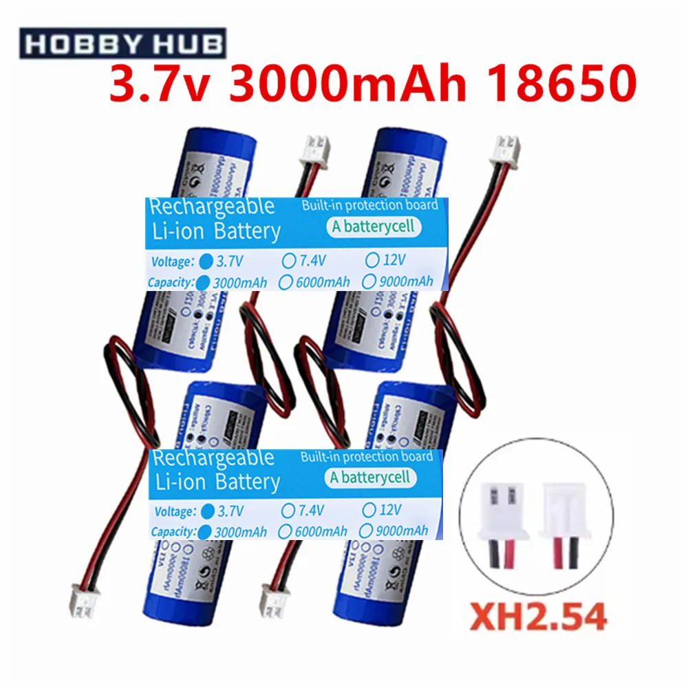 3.7V 18650 3000mah Lithium-ion Battery for Flashlight, Bluetooth, speaker, Hair Clipper, Led Light, Toy Car (XH2.54-2P PLUG)
