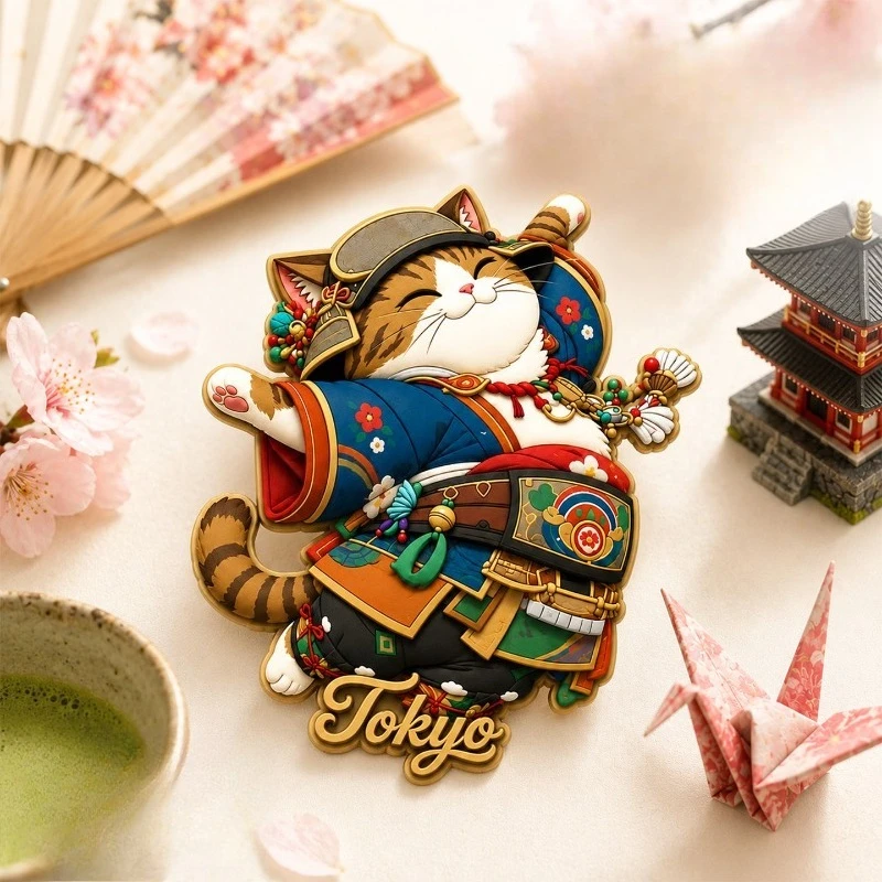 Tokyo Samurai Cat Fridge Magnet - Epic 3D Japanese Souvenir Unique Cultural Gift for Travel & Fun Decor
