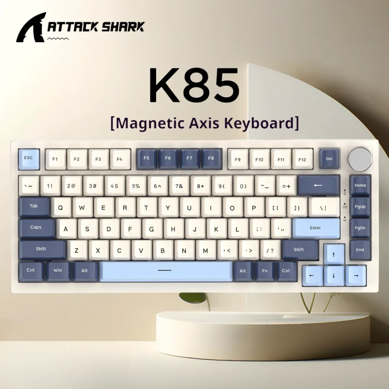 

Attack Shark K85 Wired Computer keyboards Gaming Magnetic Switch Customized PBT Keycaps 82 Keys RGB Adjustable,Metal Knobs,Grey