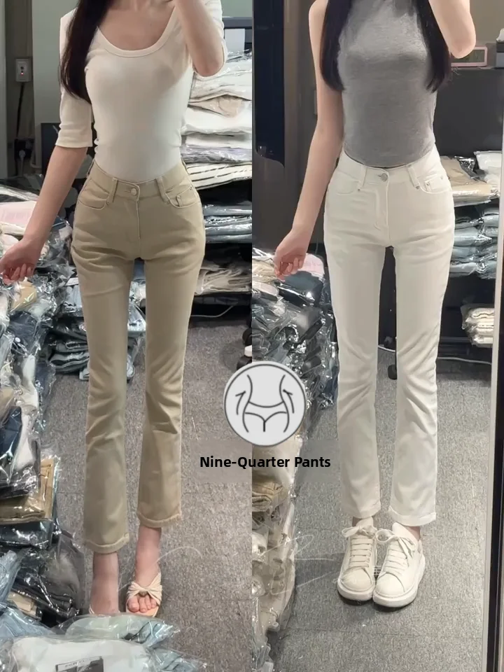 

Early Ancient Korean Nine-Foot Straight Leg Jeans Women's High Waist Butt-Lifting Versatile Tight Fit Simple Sle Cotton Str...