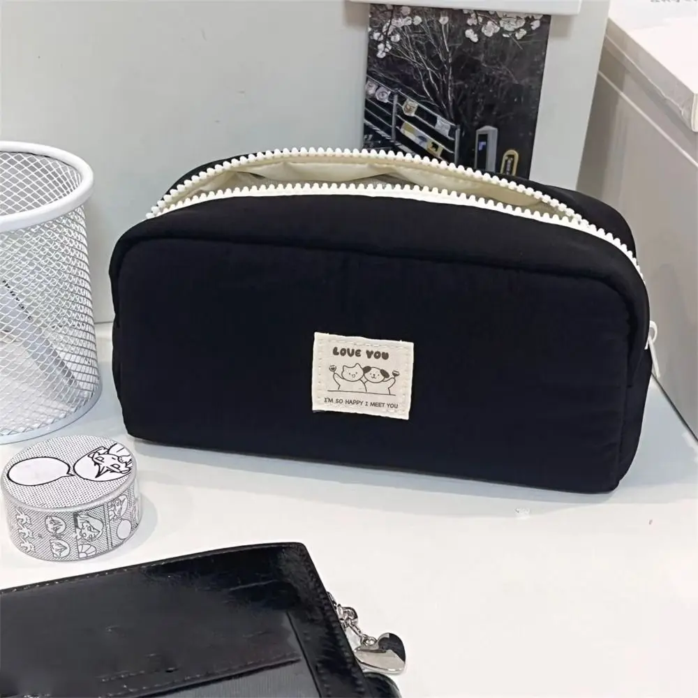 Cute Cartoon Solid Color Pen Bag Creative Portable Storage Bag Multi-function Stationery Organizer Students Supplies