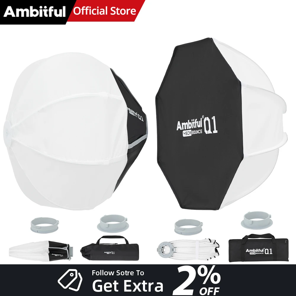 AMBITFUL Softbox de montaje rápido Q1 de 30 cm y Softbox de rebote de 45 cm, mini softboxes para YN150/Forze60, montura GODOX para ML100 ML150 AD300PRO