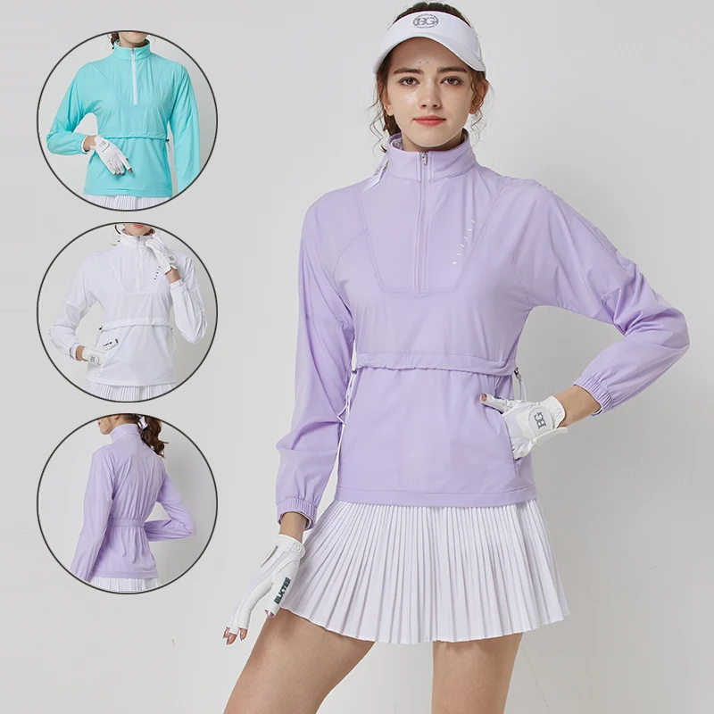 

Blktee Ladies Breathable Sunscreen Golf Jackets Women Ice Silk Full Sleeve Coats Summer Stand Collar Anti-Uv Golf Jackets S-2XL