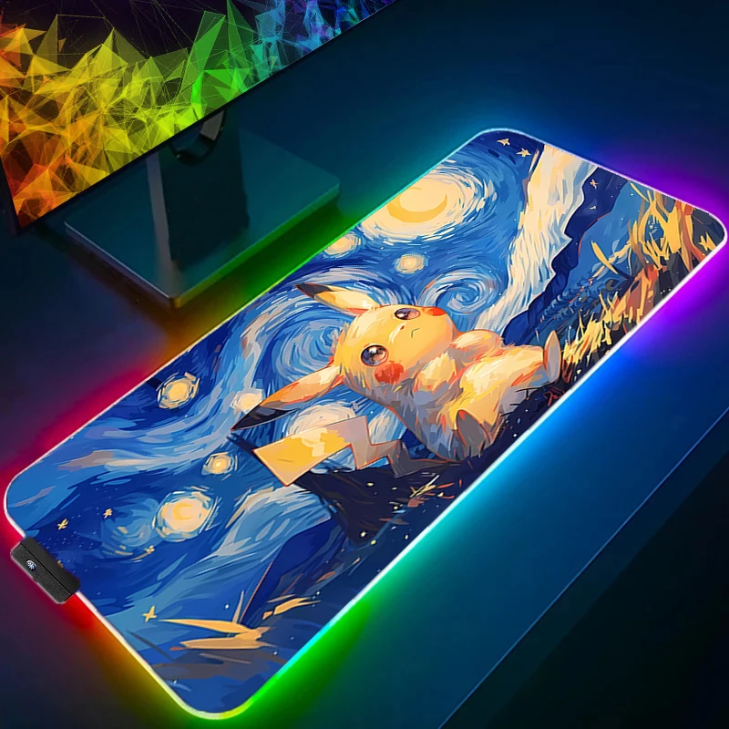 

Gaming Mouse Pad Backlight RGB Accessories Gamer P-Pokemons PC Computer Desk Mat Led Keyboard Pad P-Pikachus XXL Mousepad