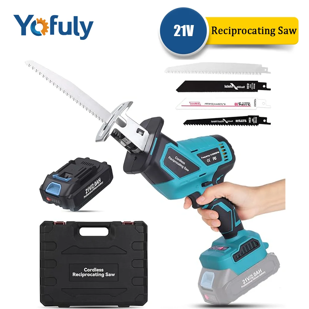 

Yofuly Reciprocating Saw for Makita 21 V Battery Cordless Brushless Motor Reciprocating Saw with 2A Battery for Cutting Wood
