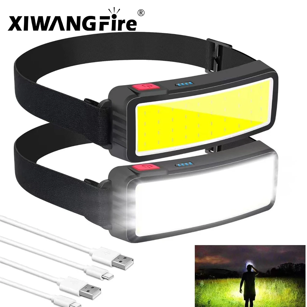 COB 180 ° Reflector LED faro linterna 3 modos incorporado USB batería recargable lámpara de cabeza senderismo Camping lámpara