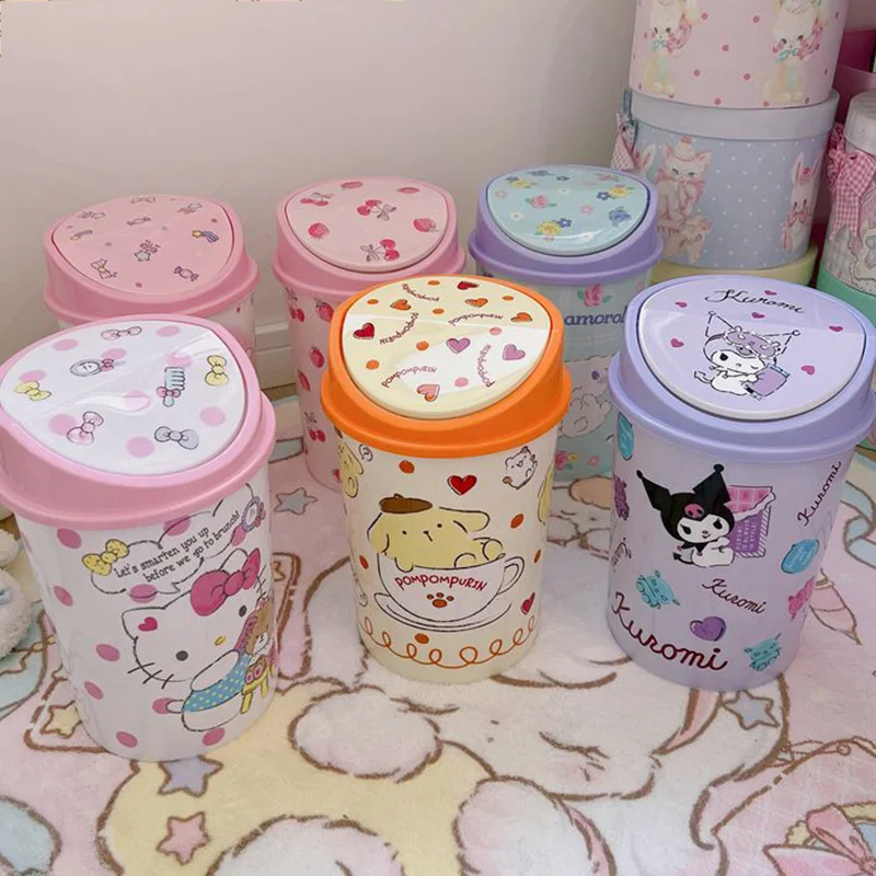 Cartoon Sanrio Hello Kittys Kuromi Trash Can Kawaii Accessories Home Decor Desktop Toilet Bedroom Trash Basket Cute Anime Gifts