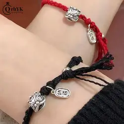 1PC Handmade Lucky Couple Bracelets Red String With Golden Beads Chinese Zodiac Year Charm Accessories