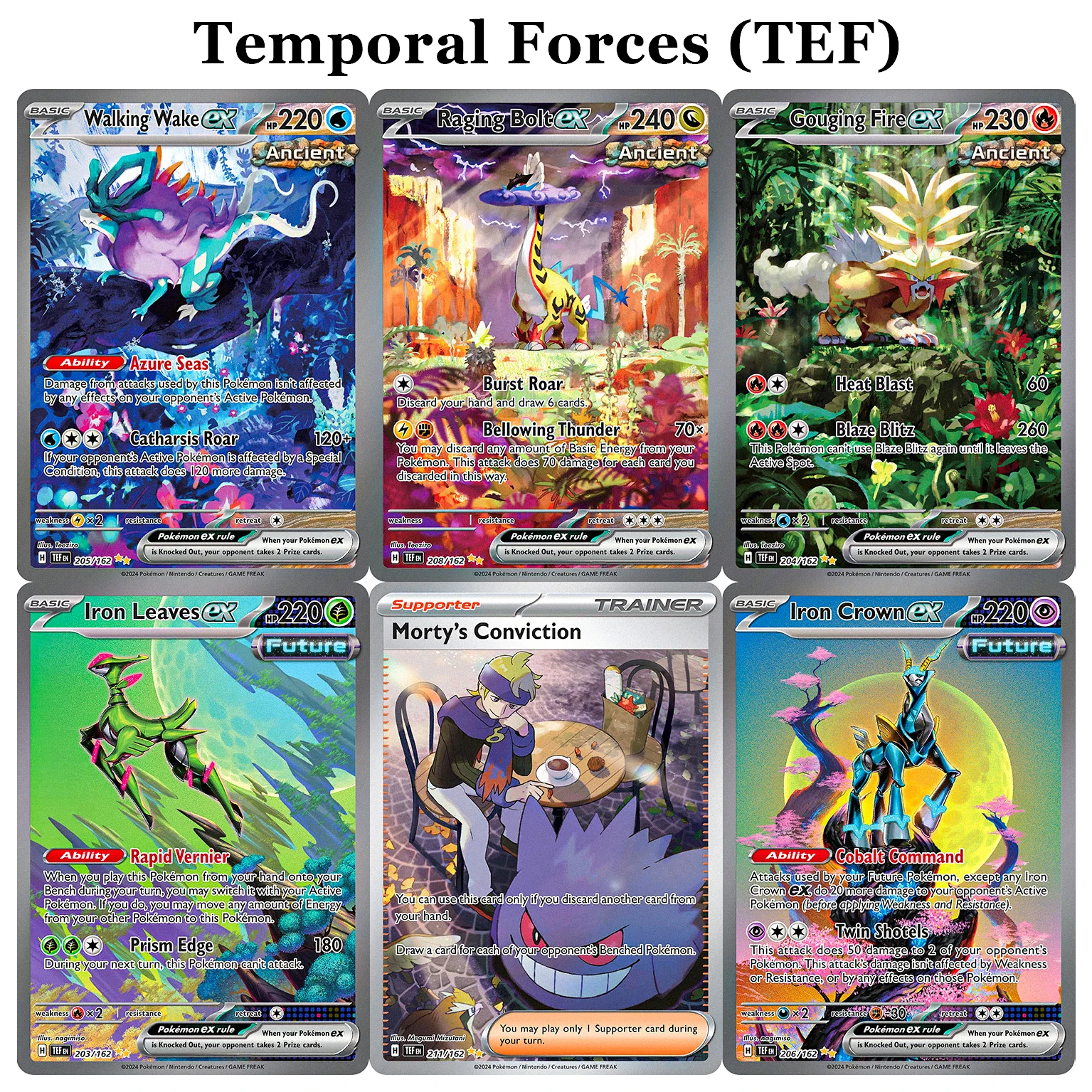 مجموعة بطاقة PKM للقوات المؤقتة (TEF) مجموعة ألعاب TCG بطاقات الوكيل Gouging Fire Iron Crown Morty's Conviction Raging Bolt ex