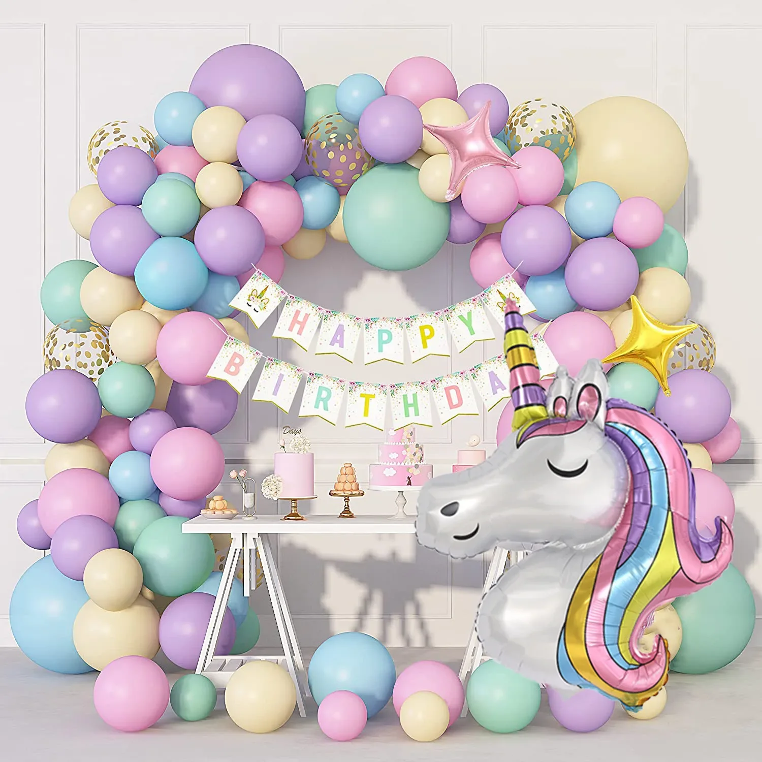 Unicorn Birthday Party Decorations Kit | 147Pcs Balloons Arch Garland & Banner for Girls Baby Shower