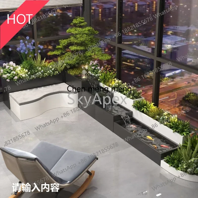 

M53 Finished Stainless Steel Courtyard Water Ornament Durable Circulating Waterfall Zen Landscape with Fish