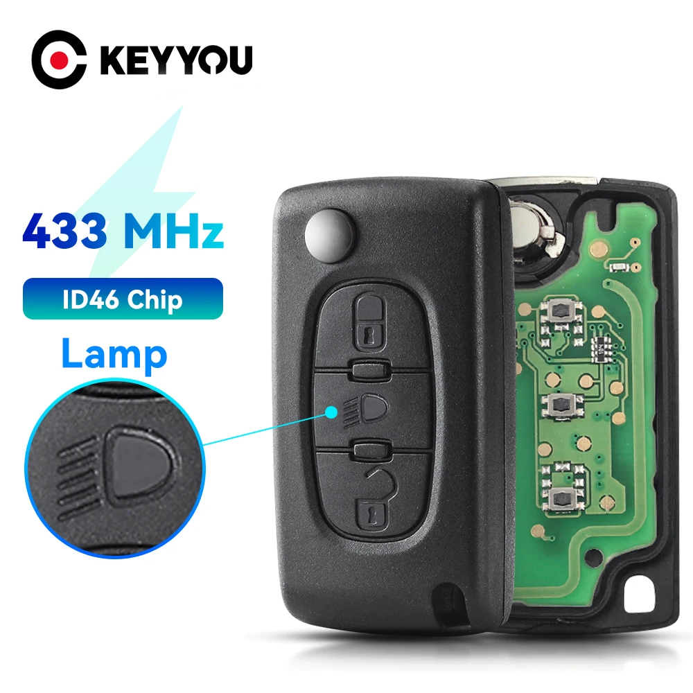 KEYYOU For Citroen C5 X7 C2 C3 C4 Grand Picasso Berlingo C6 C8 3 Buttons light Remote Car Key VA2/HCA 433Mhz ID46 CE0523 Ce0536