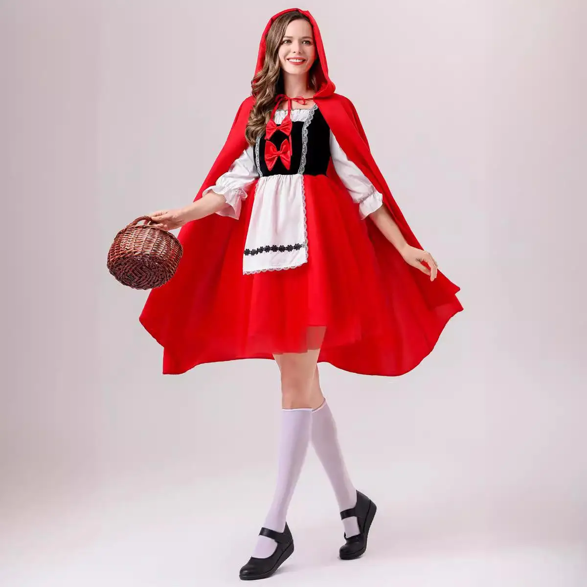 فستان تنكري أحمر لشخصية ليلى وذئبها من الحكايات الخيالية مع عباءة، زي تنكري للهالوين للنساء صيف 2024 #3