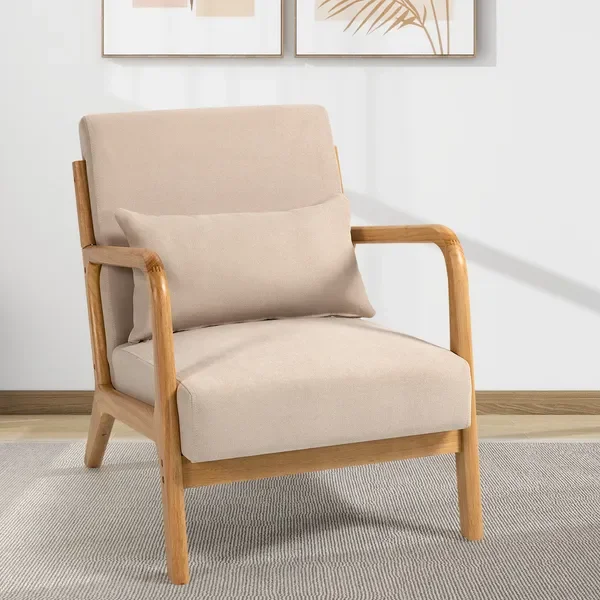 

Leisure Chair with Solid Wood Armrest and Feet, Mid-Century Modern Accent Sofa,1 seat