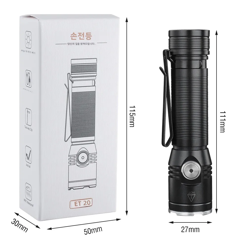 BORUiT ET20 2050LM Super Bright 3*LED Flashlight Type-c Rechargeable 6-Mode Torch Waterproof Emergency Camping Lantern
