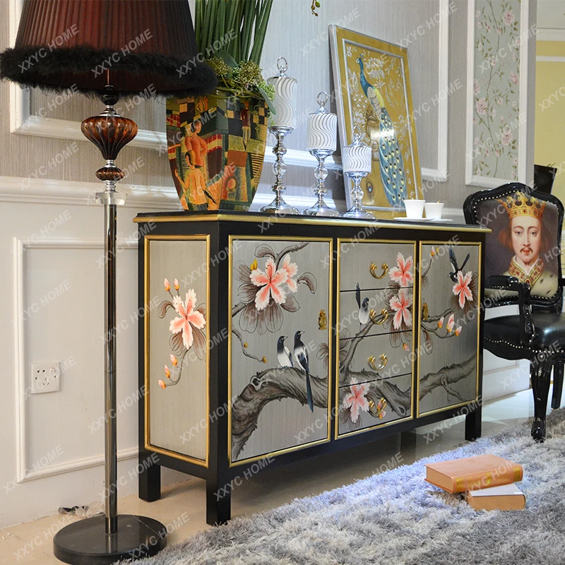 

New Chinese Style Decoration Entrance Cabinet Neoclassical Subareas Screens Sideboard Cabinet Modern Solid Wood Shoe Cabinet