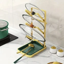 Lid Stand Lid Organizer Pot Lid Rack Holder for Utensils in Kitchen Cabinet Spatula Rack,Cutting Boards,Spoon Storage Gold