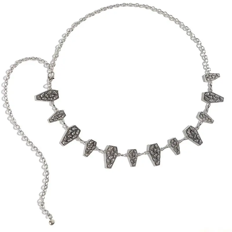 31BF Elegant Women Modifiable Silver Metal Waist Chain With Framework Charm Dark Jewelry