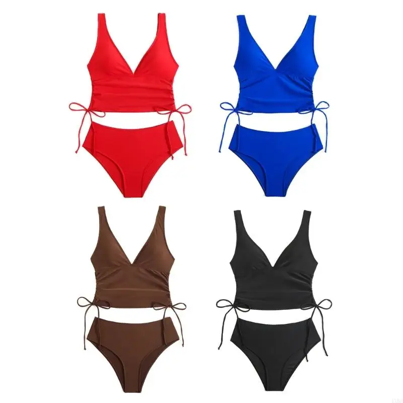 Women Push Up Swimsuits Two Pcs Swimwear High Waist Bathing Suit Female Solid Color Swimming Costume Set for Beachwear