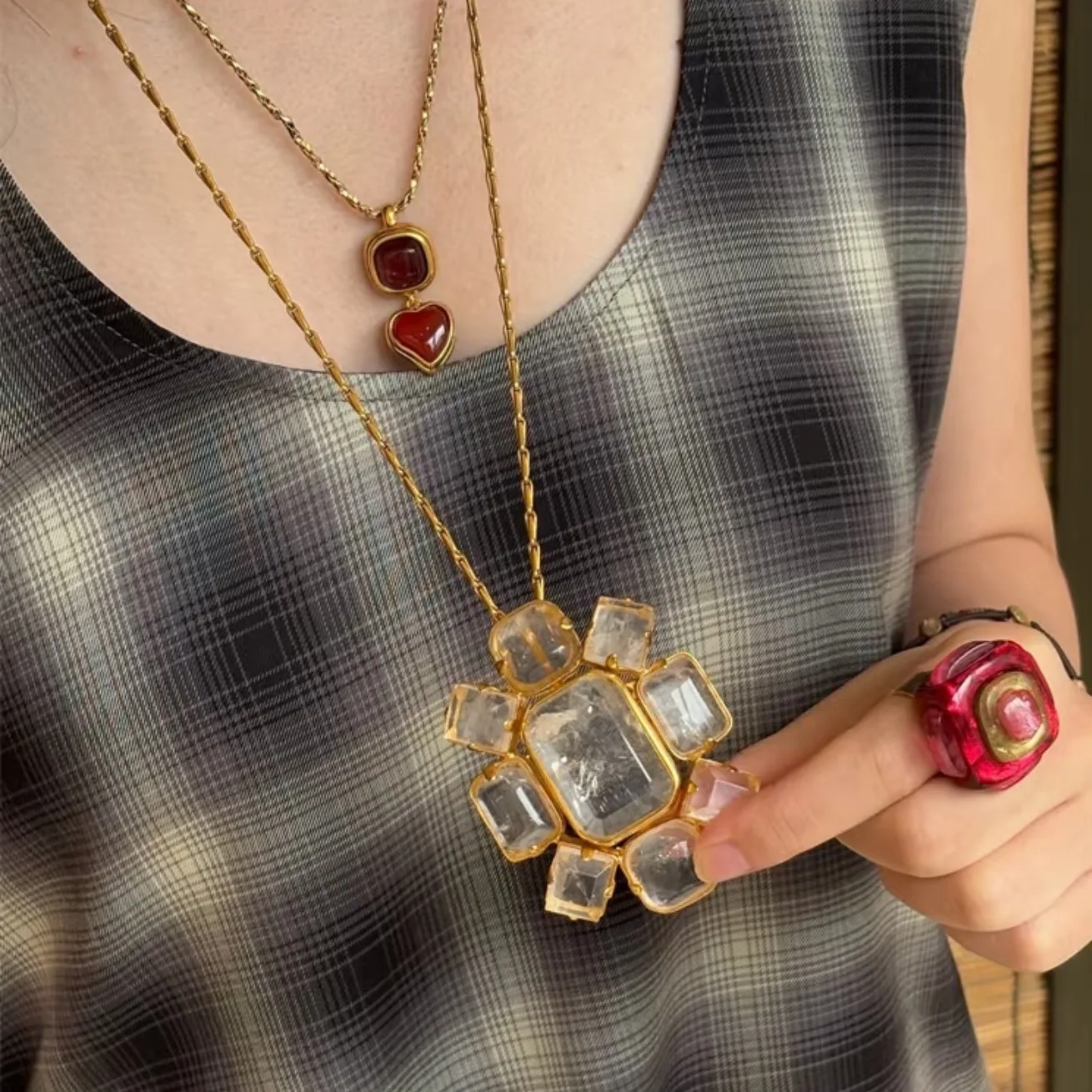 2026 Europe Designer Natural Crystal Geometric Necklace Brooch Women Top Quality Luxury Jewelry Trend