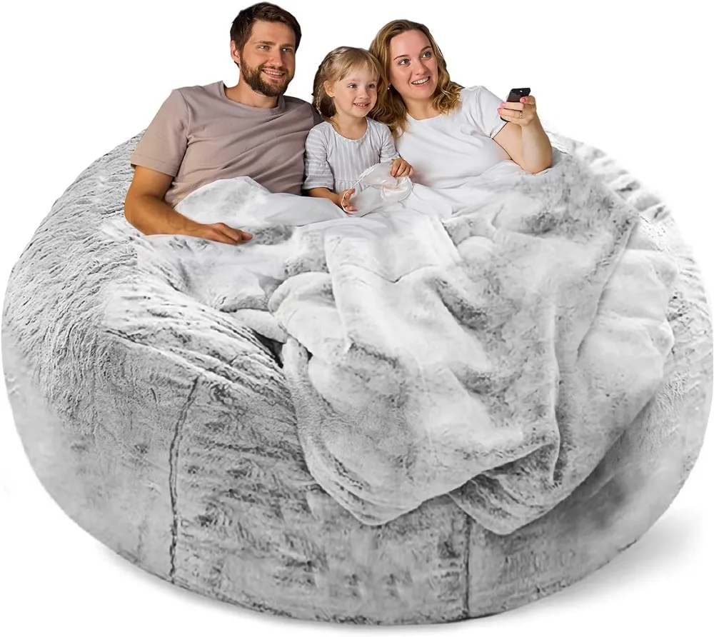 Bean Bag Chair Cover(Cover Only,No Filler),Big Round Soft Fluffy PV Velvet Washable Bean Bag Lazy Sofa Bed Cover for Adults